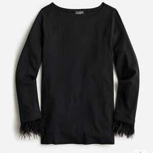 J.Crew Black Long Sleeve Top with Feather Cuffs